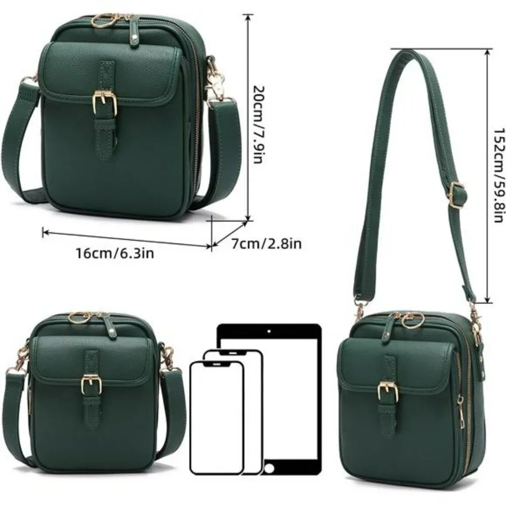 Vintage Crossbody Messenger Bag Small PU Leather Shoulder Bag with Card Slots
